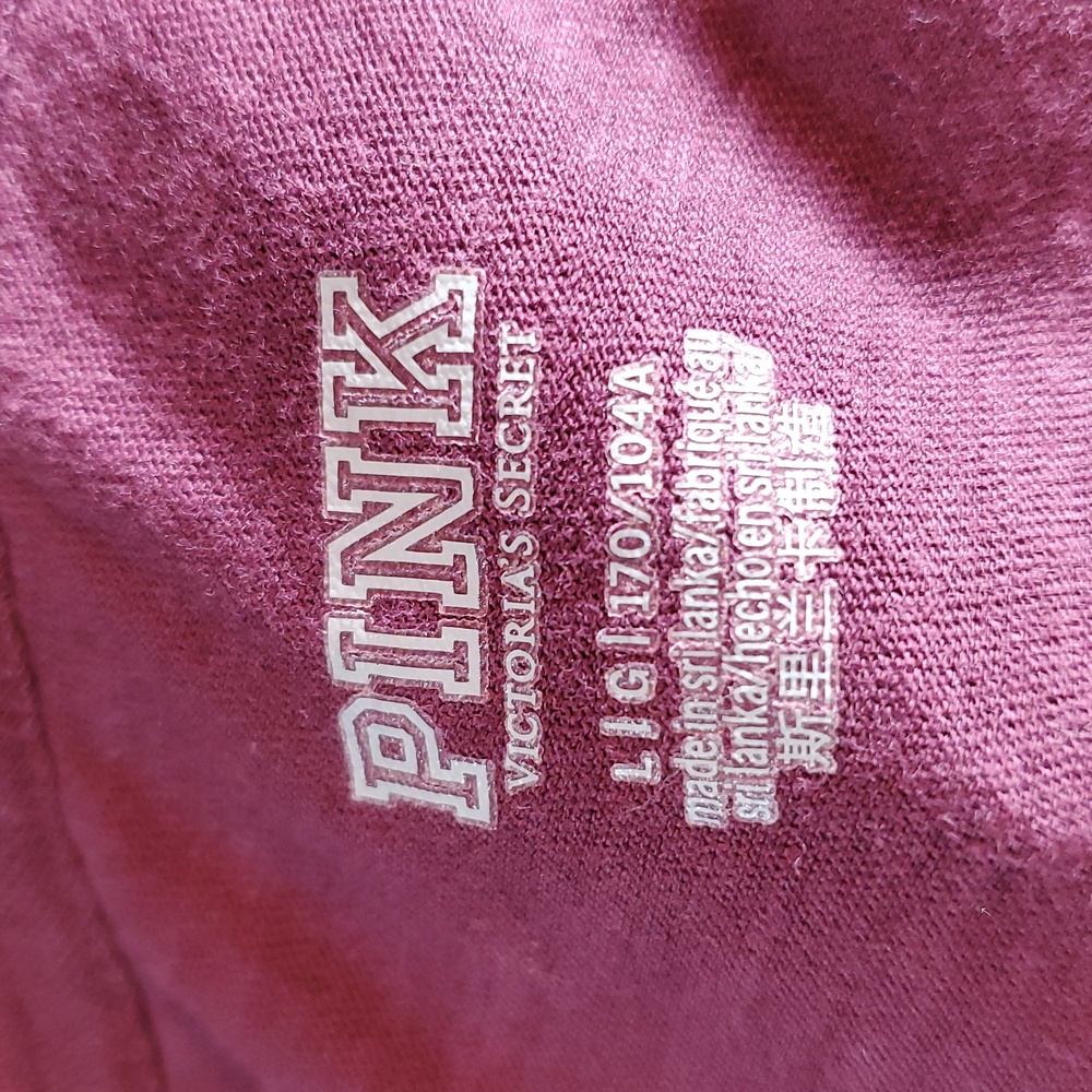 PINK Burgundy Cropped Long Sleeve T-Shirt Size L - Picture 5 of 6